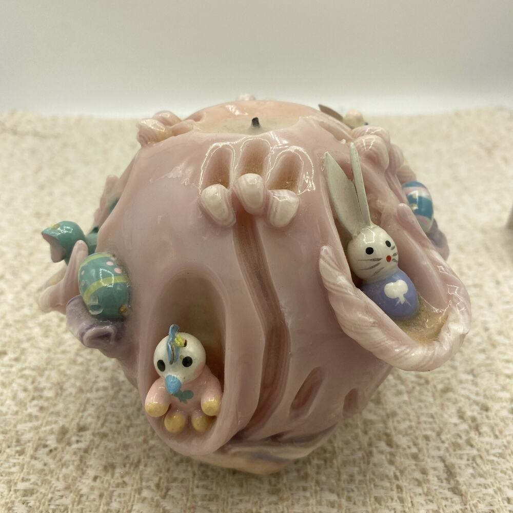 Easter Candle W/Bunnies, Chicks & Eggs-Candles By Diane-Wimberley, Tx 5” X 4.5”